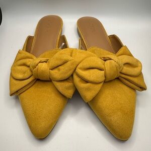 J. CREW Marina Gold Suede Pointy-Toe Slip-On Bow Front Mules Flats Size 8 *NEW*